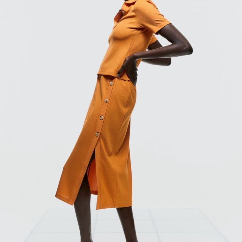 H&M Orange Fitted Polo Button Down Shirt & skirt